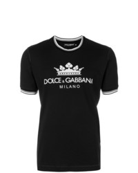 schwarzes und weißes bedrucktes T-Shirt mit einem Rundhalsausschnitt von Dolce & Gabbana