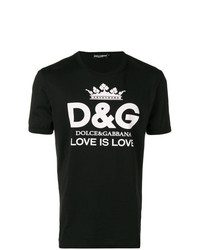 schwarzes und weißes bedrucktes T-Shirt mit einem Rundhalsausschnitt von Dolce & Gabbana