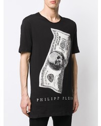 schwarzes und weißes bedrucktes T-Shirt mit einem Rundhalsausschnitt von Philipp Plein