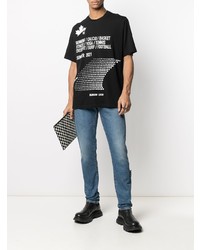 schwarzes und weißes bedrucktes T-Shirt mit einem Rundhalsausschnitt von DSQUARED2