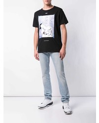 schwarzes und weißes bedrucktes T-Shirt mit einem Rundhalsausschnitt von Off-White