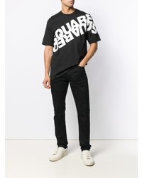 schwarzes und weißes bedrucktes T-Shirt mit einem Rundhalsausschnitt von DSQUARED2