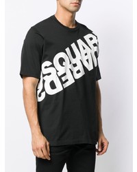 schwarzes und weißes bedrucktes T-Shirt mit einem Rundhalsausschnitt von DSQUARED2