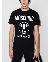 schwarzes und weißes bedrucktes T-Shirt mit einem Rundhalsausschnitt von Moschino