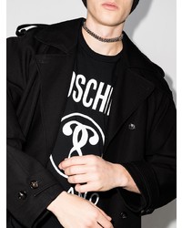 schwarzes und weißes bedrucktes T-Shirt mit einem Rundhalsausschnitt von Moschino