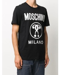 schwarzes und weißes bedrucktes T-Shirt mit einem Rundhalsausschnitt von Moschino