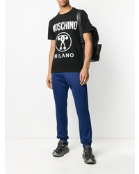 schwarzes und weißes bedrucktes T-Shirt mit einem Rundhalsausschnitt von Moschino