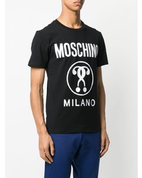 schwarzes und weißes bedrucktes T-Shirt mit einem Rundhalsausschnitt von Moschino