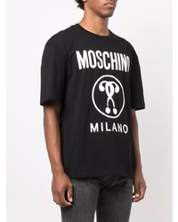 schwarzes und weißes bedrucktes T-Shirt mit einem Rundhalsausschnitt von Moschino