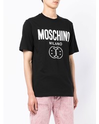 schwarzes und weißes bedrucktes T-Shirt mit einem Rundhalsausschnitt von Moschino