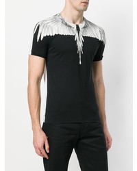 schwarzes und weißes bedrucktes T-Shirt mit einem Rundhalsausschnitt von Marcelo Burlon County of Milan