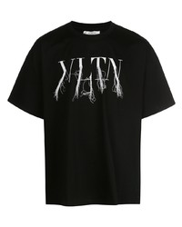 schwarzes und weißes bedrucktes T-Shirt mit einem Rundhalsausschnitt von Doublet
