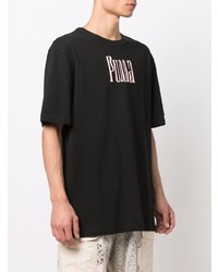 schwarzes und weißes bedrucktes T-Shirt mit einem Rundhalsausschnitt von Puma