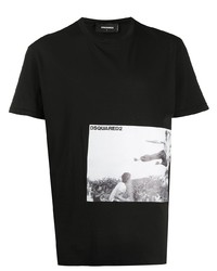 schwarzes und weißes bedrucktes T-Shirt mit einem Rundhalsausschnitt von DSQUARED2