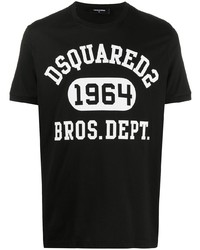 schwarzes und weißes bedrucktes T-Shirt mit einem Rundhalsausschnitt von DSQUARED2