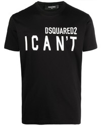 schwarzes und weißes bedrucktes T-Shirt mit einem Rundhalsausschnitt von DSQUARED2