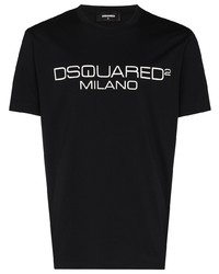 schwarzes und weißes bedrucktes T-Shirt mit einem Rundhalsausschnitt von DSQUARED2