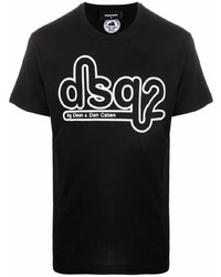 schwarzes und weißes bedrucktes T-Shirt mit einem Rundhalsausschnitt von DSQUARED2