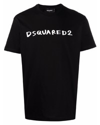 schwarzes und weißes bedrucktes T-Shirt mit einem Rundhalsausschnitt von DSQUARED2