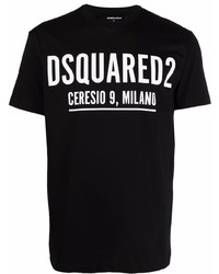 schwarzes und weißes bedrucktes T-Shirt mit einem Rundhalsausschnitt von DSQUARED2