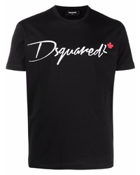 schwarzes und weißes bedrucktes T-Shirt mit einem Rundhalsausschnitt von DSQUARED2