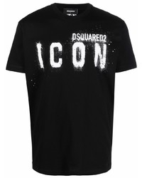 schwarzes und weißes bedrucktes T-Shirt mit einem Rundhalsausschnitt von DSQUARED2