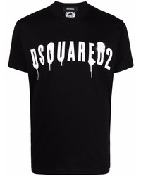 schwarzes und weißes bedrucktes T-Shirt mit einem Rundhalsausschnitt von DSQUARED2