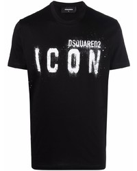 schwarzes und weißes bedrucktes T-Shirt mit einem Rundhalsausschnitt von DSQUARED2