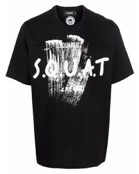 schwarzes und weißes bedrucktes T-Shirt mit einem Rundhalsausschnitt von DSQUARED2