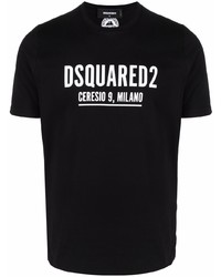 schwarzes und weißes bedrucktes T-Shirt mit einem Rundhalsausschnitt von DSQUARED2