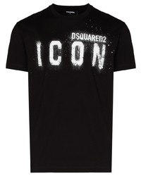 schwarzes und weißes bedrucktes T-Shirt mit einem Rundhalsausschnitt von DSQUARED2