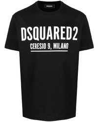 schwarzes und weißes bedrucktes T-Shirt mit einem Rundhalsausschnitt von DSQUARED2