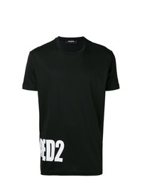 schwarzes und weißes bedrucktes T-Shirt mit einem Rundhalsausschnitt von DSQUARED2