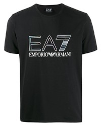 schwarzes und weißes bedrucktes T-Shirt mit einem Rundhalsausschnitt von Ea7 Emporio Armani