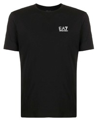 schwarzes und weißes bedrucktes T-Shirt mit einem Rundhalsausschnitt von Ea7 Emporio Armani