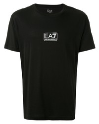 schwarzes und weißes bedrucktes T-Shirt mit einem Rundhalsausschnitt von Ea7 Emporio Armani