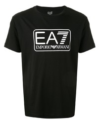 schwarzes und weißes bedrucktes T-Shirt mit einem Rundhalsausschnitt von Ea7 Emporio Armani