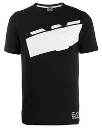 schwarzes und weißes bedrucktes T-Shirt mit einem Rundhalsausschnitt von Ea7 Emporio Armani