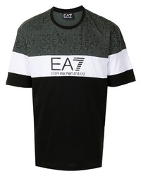 schwarzes und weißes bedrucktes T-Shirt mit einem Rundhalsausschnitt von Ea7 Emporio Armani