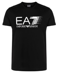 schwarzes und weißes bedrucktes T-Shirt mit einem Rundhalsausschnitt von Ea7 Emporio Armani