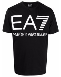 schwarzes und weißes bedrucktes T-Shirt mit einem Rundhalsausschnitt von Ea7 Emporio Armani