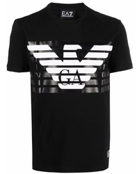 schwarzes und weißes bedrucktes T-Shirt mit einem Rundhalsausschnitt von Ea7 Emporio Armani