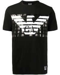 schwarzes und weißes bedrucktes T-Shirt mit einem Rundhalsausschnitt von Ea7 Emporio Armani