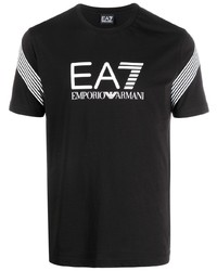 schwarzes und weißes bedrucktes T-Shirt mit einem Rundhalsausschnitt von Ea7 Emporio Armani