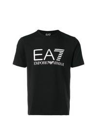 schwarzes und weißes bedrucktes T-Shirt mit einem Rundhalsausschnitt von Ea7 Emporio Armani