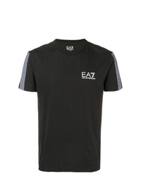 schwarzes und weißes bedrucktes T-Shirt mit einem Rundhalsausschnitt von Ea7 Emporio Armani