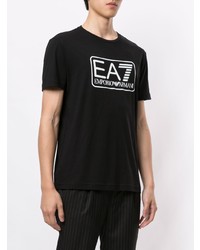 schwarzes und weißes bedrucktes T-Shirt mit einem Rundhalsausschnitt von Ea7 Emporio Armani