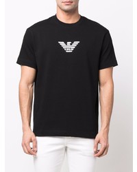 schwarzes und weißes bedrucktes T-Shirt mit einem Rundhalsausschnitt von Emporio Armani