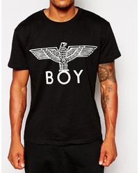 schwarzes und weißes bedrucktes T-Shirt mit einem Rundhalsausschnitt von Boy London