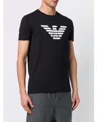 schwarzes und weißes bedrucktes T-Shirt mit einem Rundhalsausschnitt von Emporio Armani